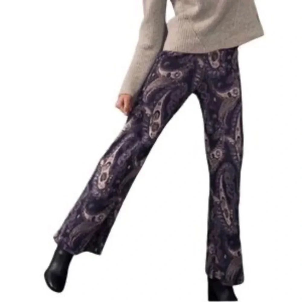 NWT Anthropologie Maeve Jacquard Flare Trousers 4 - Picture 2 of 5